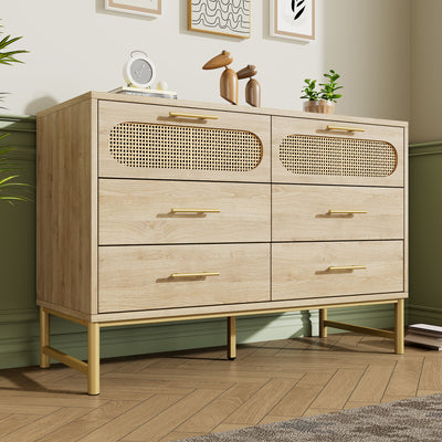 Commode Buffet Moderne en Chêne Sonoma avec 3 Tiroirs et 2 Portes Effet Rotin - Pieds Métalliques KRUN