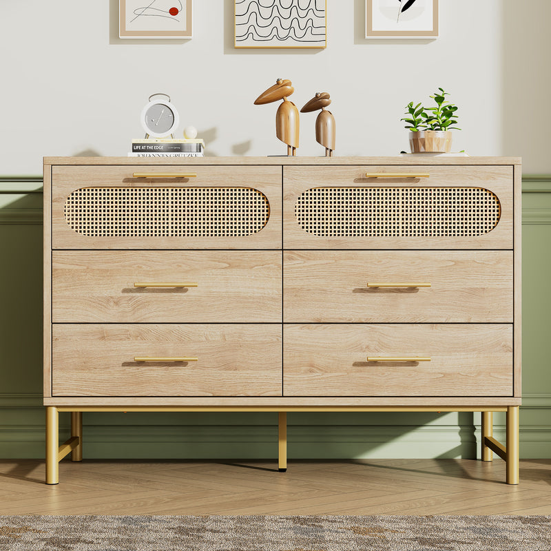 Commode Buffet Moderne en Chêne Sonoma avec 3 Tiroirs et 2 Portes Effet Rotin - Pieds Métalliques KRUN