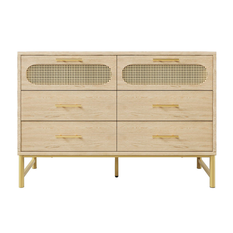 Commode Buffet Moderne en Chêne Sonoma avec 3 Tiroirs et 2 Portes Effet Rotin - Pieds Métalliques KRUN