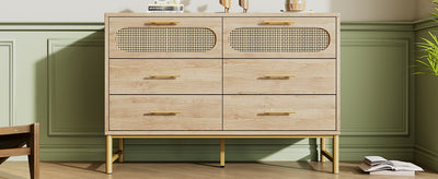 Commode Buffet Moderne en Chêne Sonoma avec 3 Tiroirs et 2 Portes Effet Rotin - Pieds Métalliques KRUN