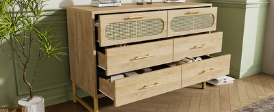 Commode Buffet Moderne en Chêne Sonoma avec 3 Tiroirs et 2 Portes Effet Rotin - Pieds Métalliques KRUN