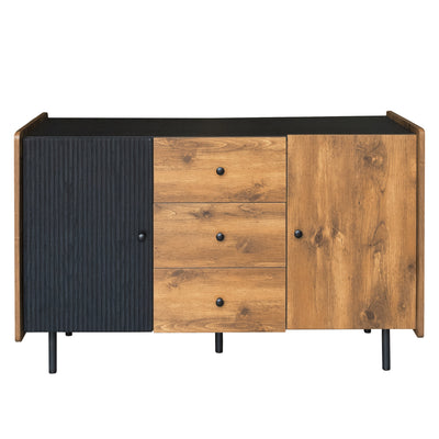 Buffet / Commode Moderne Noir & Bois avec 2 Portes, 3 Tiroirs et Pieds surélevés (120x40x75cm) KUCU