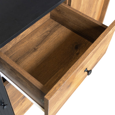 Buffet / Commode Moderne Noir & Bois avec 2 Portes, 3 Tiroirs et Pieds surélevés (120x40x75cm) KUCU