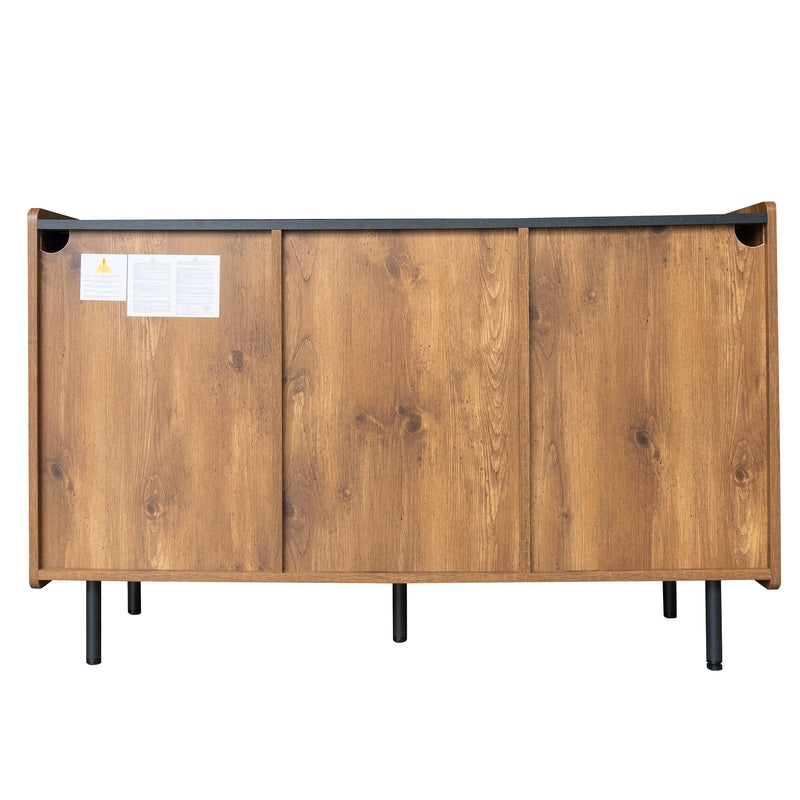 Buffet / Commode Moderne Noir & Bois avec 2 Portes, 3 Tiroirs et Pieds surélevés (120x40x75cm) KUCU