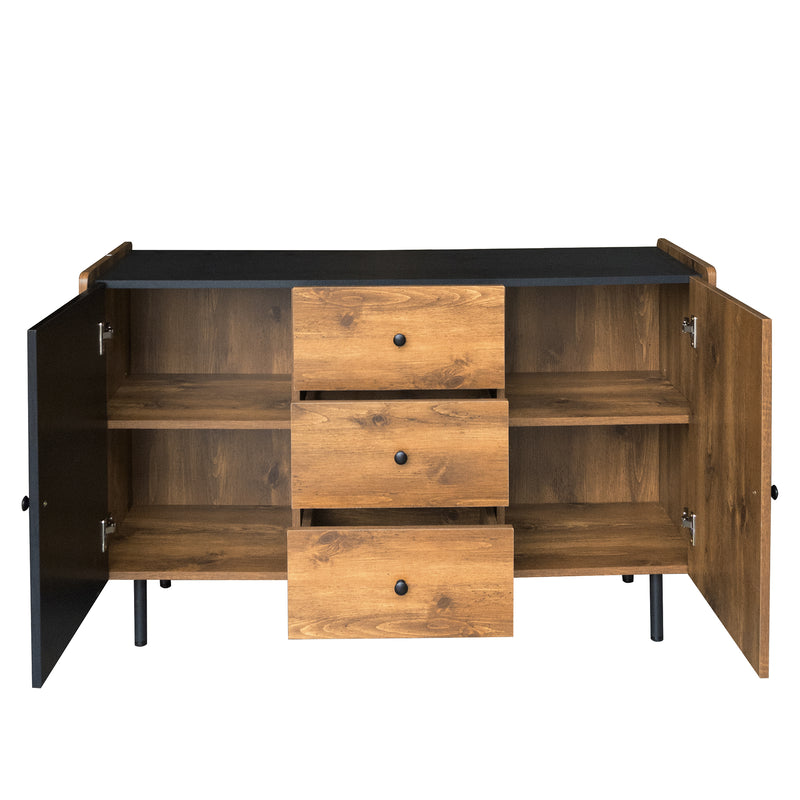 Buffet / Commode Moderne Noir & Bois avec 2 Portes, 3 Tiroirs et Pieds surélevés (120x40x75cm) KUCU