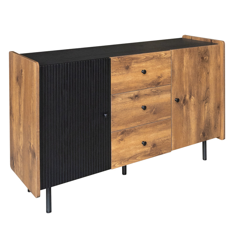 Buffet / Commode Moderne Noir & Bois avec 2 Portes, 3 Tiroirs et Pieds surélevés (120x40x75cm) KUCU