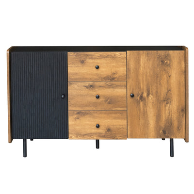 Buffet / Commode Moderne Noir & Bois avec 2 Portes, 3 Tiroirs et Pieds surélevés (120x40x75cm) KUCU