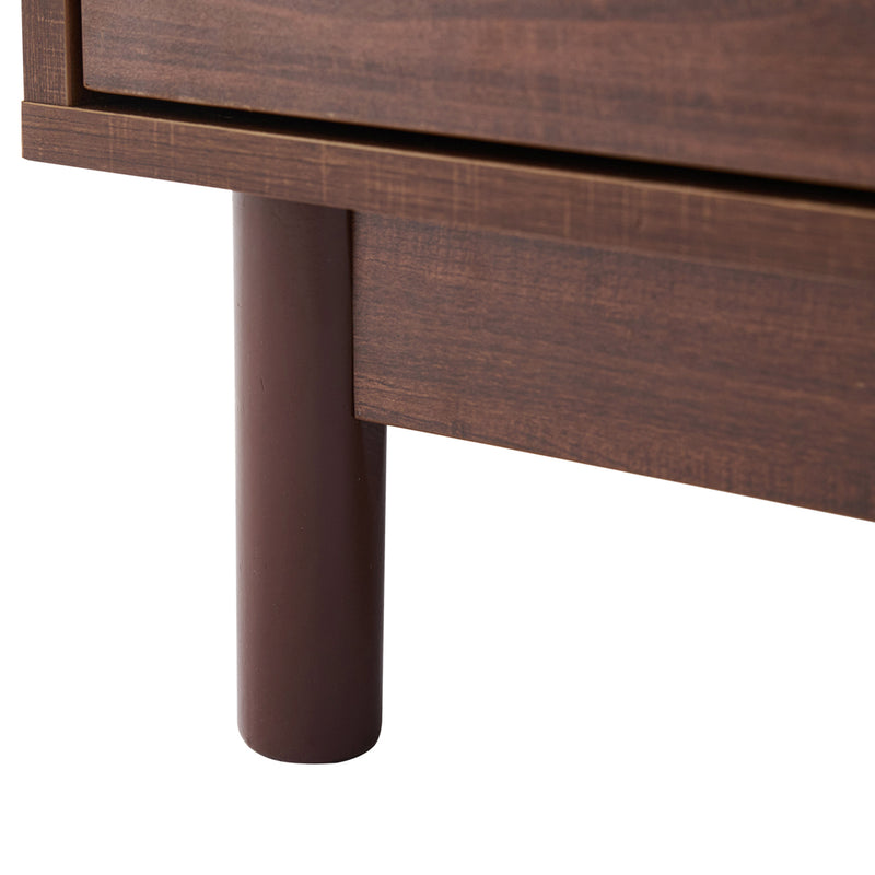 Meuble TV Marron Foncé de 180 cm avec Portes en Rotin, 4 Tiroirs et Gestion des Câbles (Pour TV jusqu&