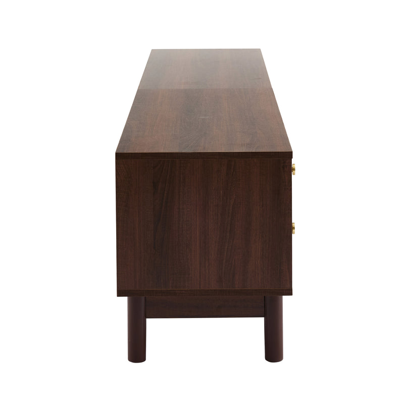 Meuble TV Marron Foncé de 180 cm avec Portes en Rotin, 4 Tiroirs et Gestion des Câbles (Pour TV jusqu&