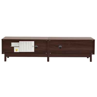 Meuble TV Marron Foncé de 180 cm avec Portes en Rotin, 4 Tiroirs et Gestion des Câbles (Pour TV jusqu'à 80 pouces) KUQON