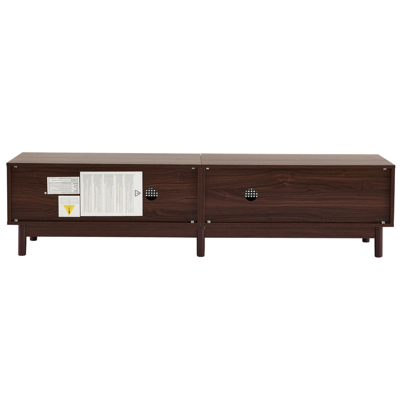 Meuble TV Marron Foncé de 180 cm avec Portes en Rotin, 4 Tiroirs et Gestion des Câbles (Pour TV jusqu&