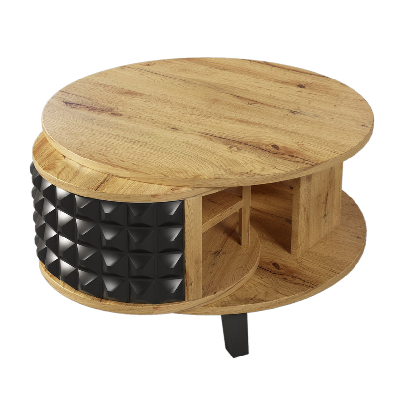 Table Basse Bicolore Pivotante Naturel et Noir avec Double Plateau et Rangement Caché LAACRO
