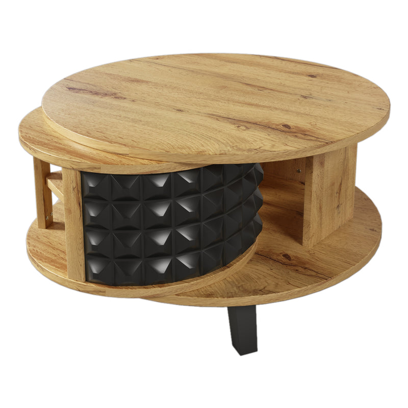 Table Basse Bicolore Pivotante Naturel et Noir avec Double Plateau et Rangement Caché LAACRO