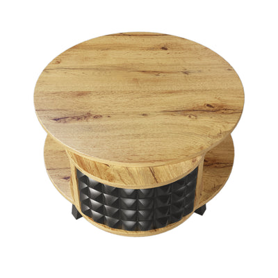 Table Basse Bicolore Pivotante Naturel et Noir avec Double Plateau et Rangement Caché LAACRO
