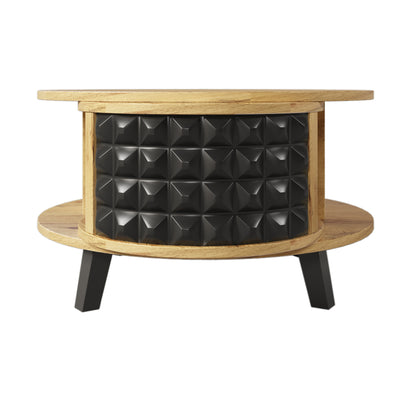 Table Basse Bicolore Pivotante Naturel et Noir avec Double Plateau et Rangement Caché LAACRO