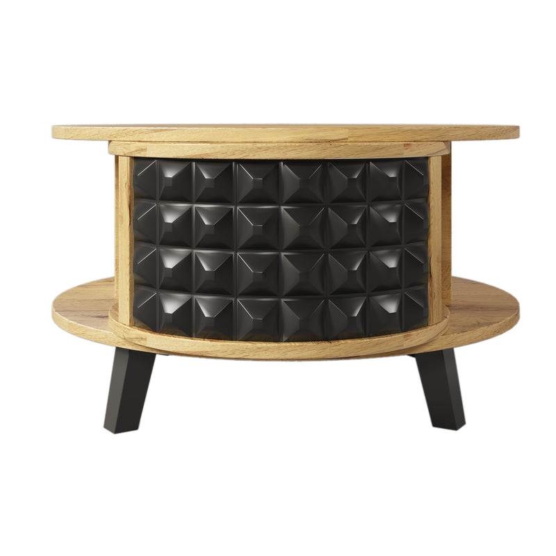 Table Basse Bicolore Pivotante Naturel et Noir avec Double Plateau et Rangement Caché LAACRO