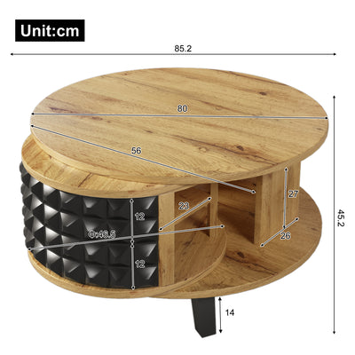 Table Basse Bicolore Pivotante Naturel et Noir avec Double Plateau et Rangement Caché LAACRO