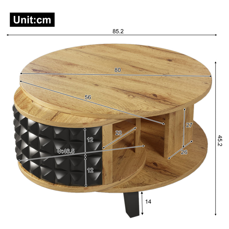 Table Basse Bicolore Pivotante Naturel et Noir avec Double Plateau et Rangement Caché LAACRO