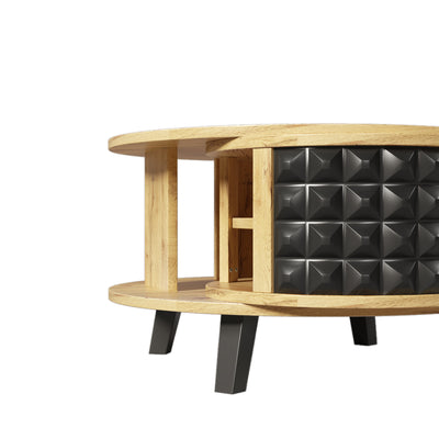 Table Basse Bicolore Pivotante Naturel et Noir avec Double Plateau et Rangement Caché LAACRO