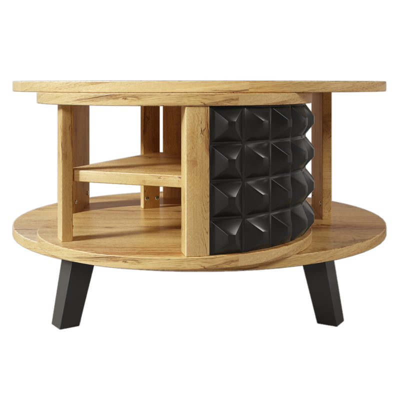 Table Basse Bicolore Pivotante Naturel et Noir avec Double Plateau et Rangement Caché LAACRO