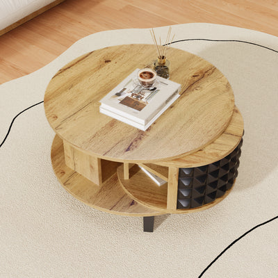 Table Basse Bicolore Pivotante Naturel et Noir avec Double Plateau et Rangement Caché LAACRO