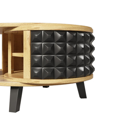 Table Basse Bicolore Pivotante Naturel et Noir avec Double Plateau et Rangement Caché LAACRO