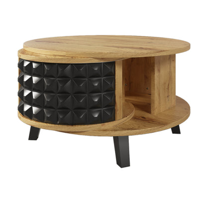 Table Basse Bicolore Pivotante Naturel et Noir avec Double Plateau et Rangement Caché LAACRO