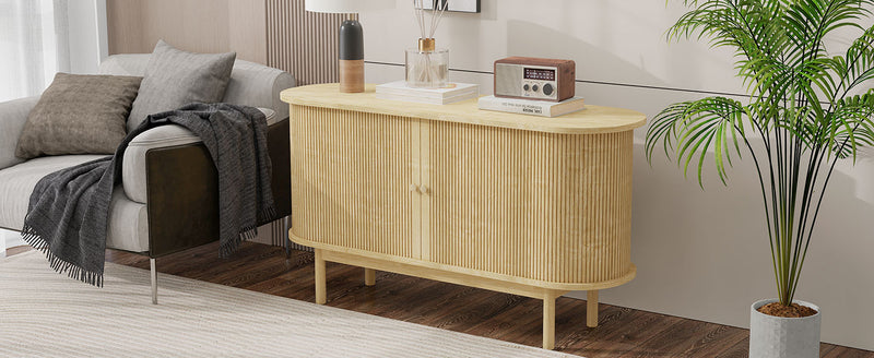 Buffet Moderne Chêne Clair avec Motif Rainuré et Rangement Modulable LONEA OAK