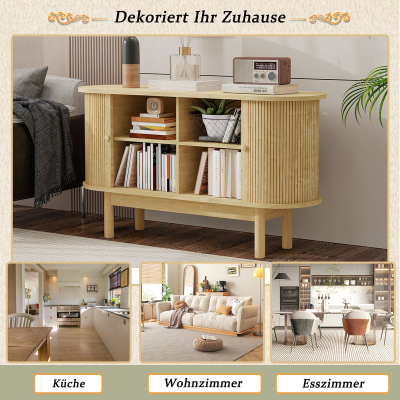 Buffet Moderne Chêne Clair avec Motif Rainuré et Rangement Modulable LONEA OAK