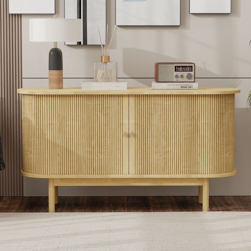 Buffet Moderne Chêne Clair avec Motif Rainuré et Rangement Modulable LONEA OAK