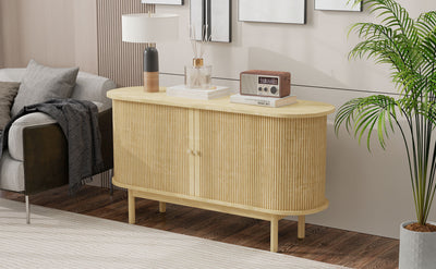 Buffet Moderne Chêne Clair avec Motif Rainuré et Rangement Modulable LONEA OAK