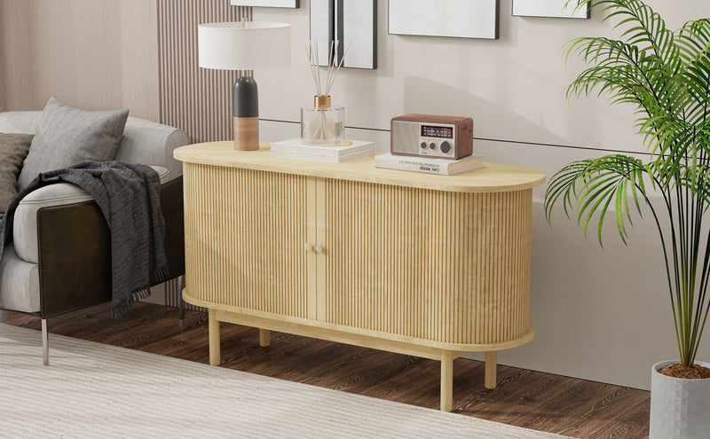 Buffet Moderne Chêne Clair avec Motif Rainuré et Rangement Modulable LONEA OAK