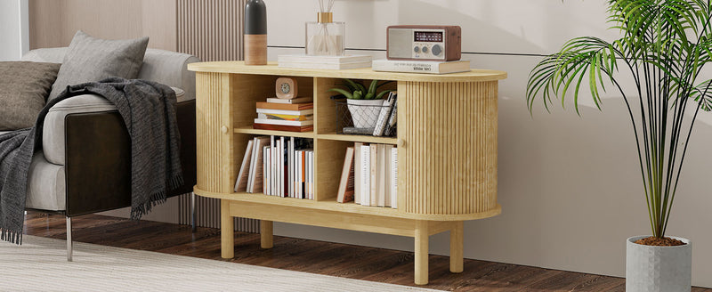 Buffet Moderne Chêne Clair avec Motif Rainuré et Rangement Modulable LONEA OAK