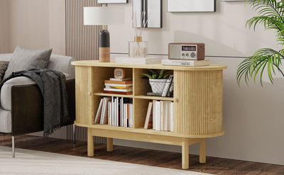 Buffet Moderne Chêne Clair avec Motif Rainuré et Rangement Modulable LONEA OAK