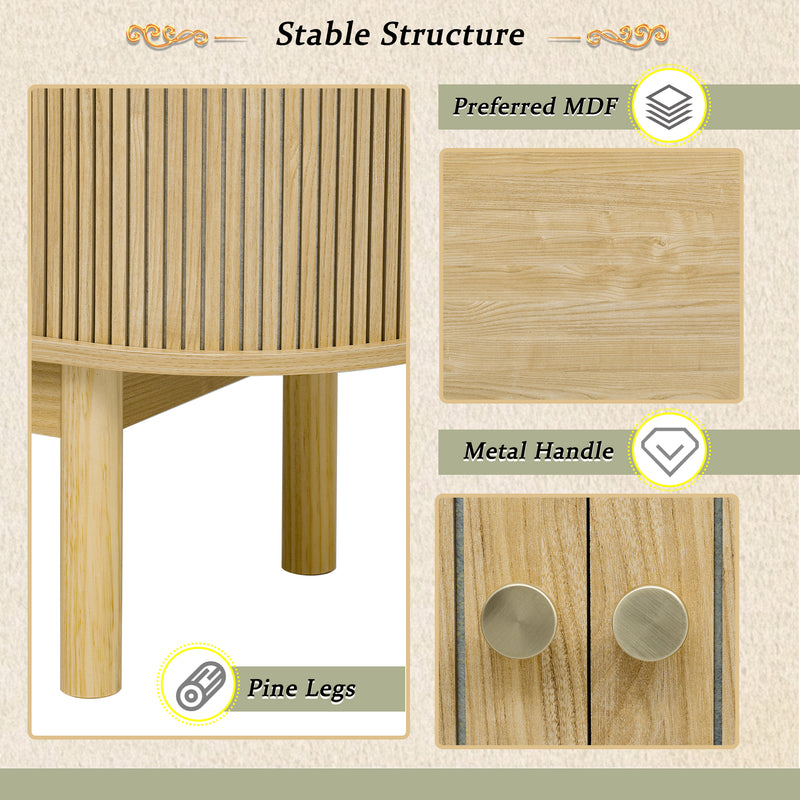Buffet Moderne Chêne Clair avec Motif Rainuré et Rangement Modulable LONEA OAK