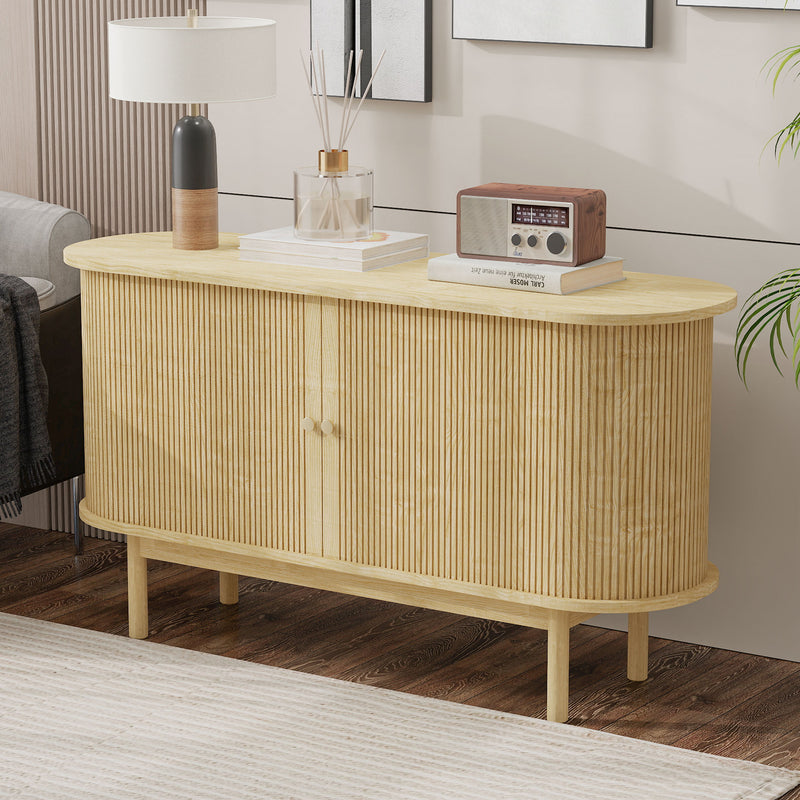 Buffet Moderne Chêne Clair avec Motif Rainuré et Rangement Modulable LONEA OAK