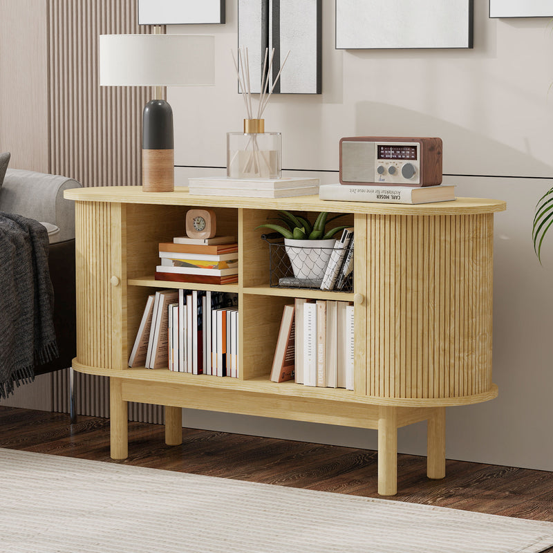 Buffet Moderne Chêne Clair avec Motif Rainuré et Rangement Modulable LONEA OAK