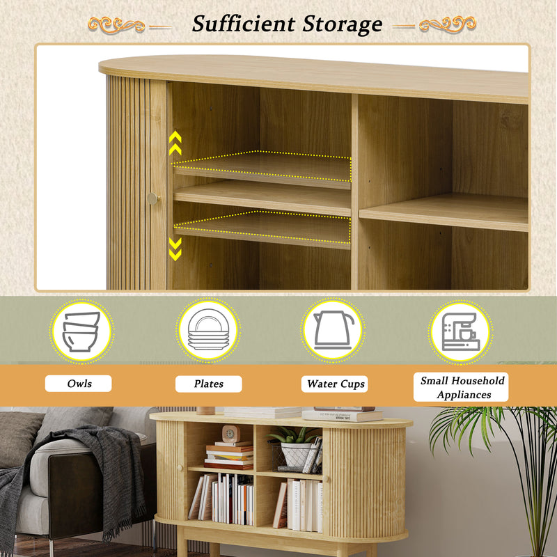 Buffet Moderne Chêne Clair avec Motif Rainuré et Rangement Modulable LONEA OAK