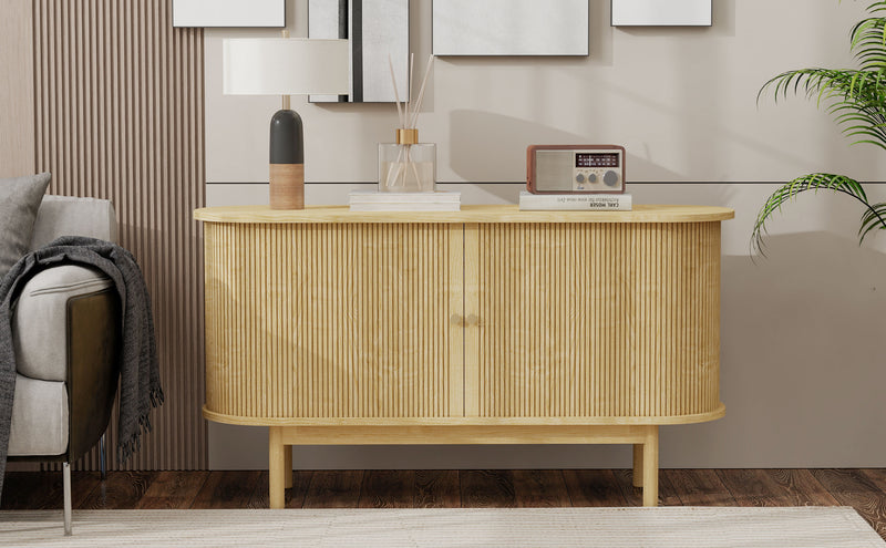 Buffet Moderne Chêne Clair avec Motif Rainuré et Rangement Modulable LONEA OAK