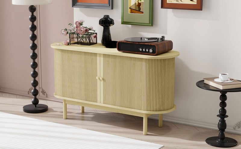 Buffet Moderne en Bois Naturel avec Motif Rainuré et Rangement Modulable LONEA WOOD