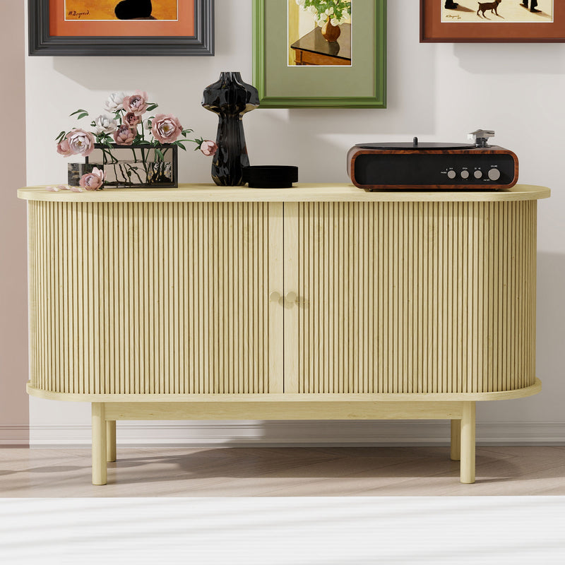Buffet Moderne en Bois Naturel avec Motif Rainuré et Rangement Modulable LONEA WOOD