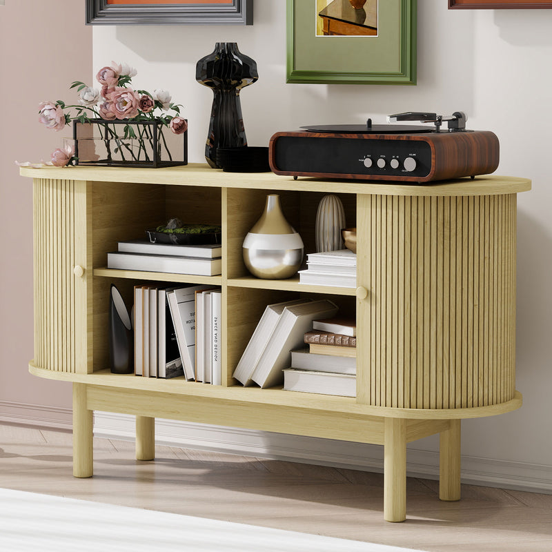 Buffet Moderne en Bois Naturel avec Motif Rainuré et Rangement Modulable LONEA WOOD