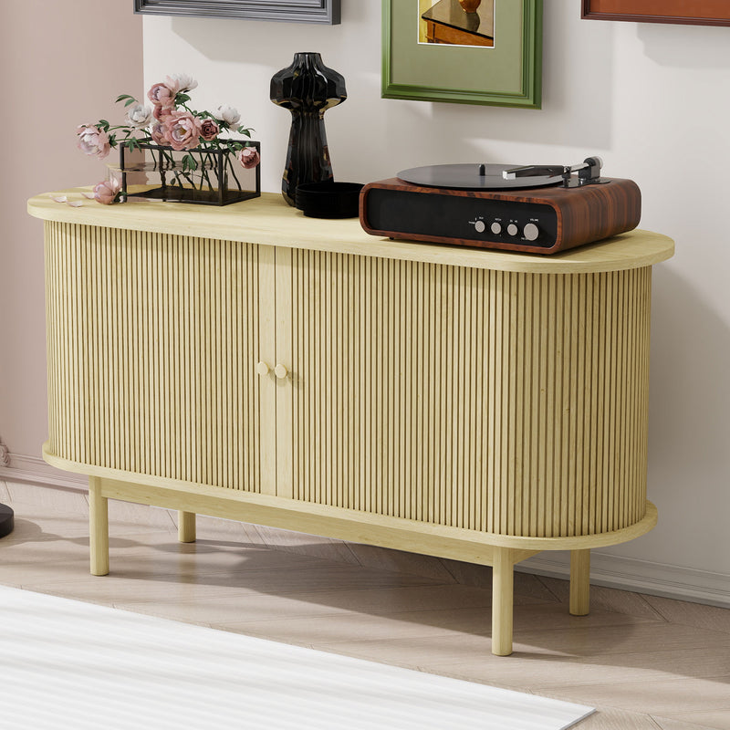 Buffet Moderne en Bois Naturel avec Motif Rainuré et Rangement Modulable LONEA WOOD