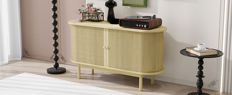 Buffet Moderne en Bois Naturel avec Motif Rainuré et Rangement Modulable LONEA WOOD