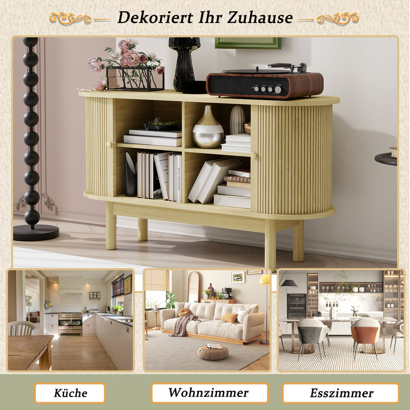 Buffet Moderne en Bois Naturel avec Motif Rainuré et Rangement Modulable LONEA WOOD