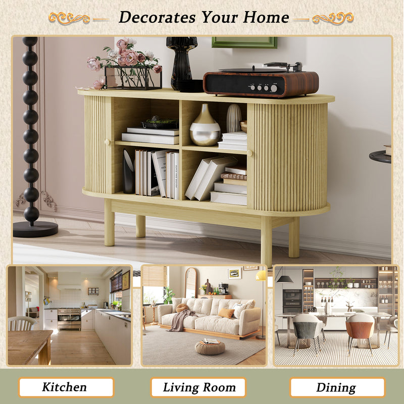 Buffet Moderne en Bois Naturel avec Motif Rainuré et Rangement Modulable LONEA WOOD