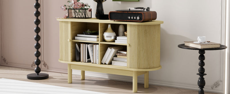 Buffet Moderne en Bois Naturel avec Motif Rainuré et Rangement Modulable LONEA WOOD