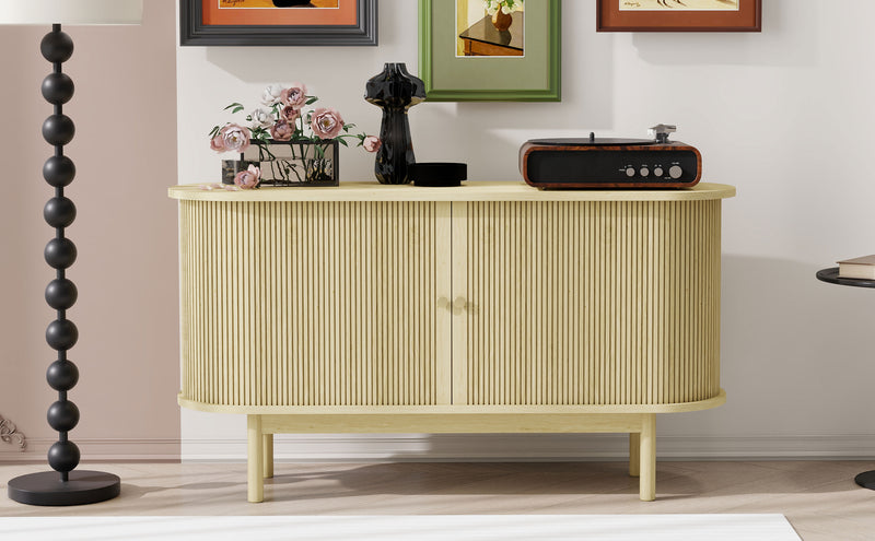 Buffet Moderne en Bois Naturel avec Motif Rainuré et Rangement Modulable LONEA WOOD