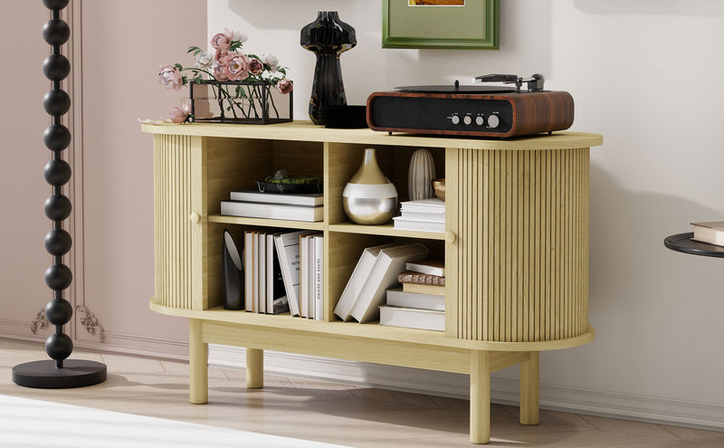 Buffet Moderne en Bois Naturel avec Motif Rainuré et Rangement Modulable LONEA WOOD
