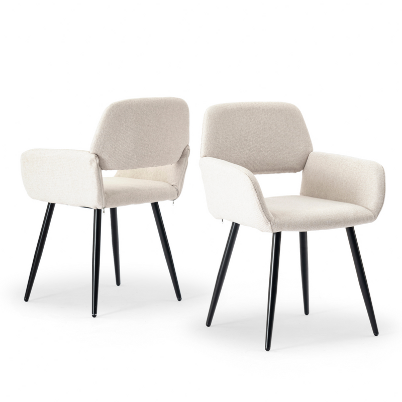 Set of 2 Scandinavian dining room chairs in beige fabric with black legs MAYFAIR BEIGE